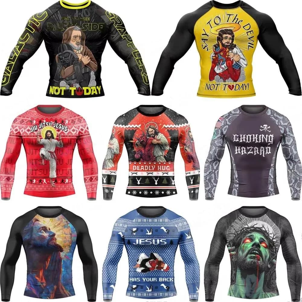Maglietta Jesus Diving a maniche lunghe aderente Rash Guard BJJ MMA, Abbigliamento da Nuoto Uomo, Abbigliamento da Surf, Muta da Spiaggia, Top Donna Bambino, Abbigliamento Sportivo