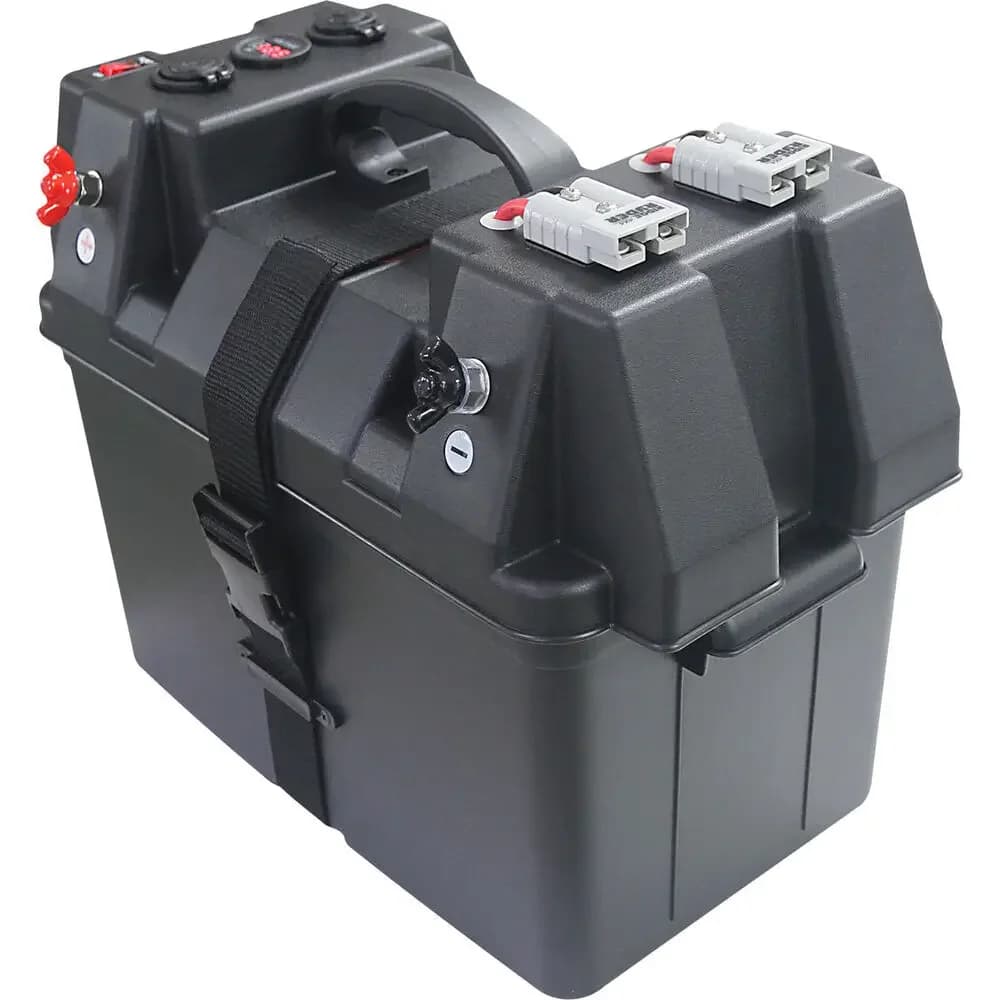 12-24V Battery Box with USB Charger and Voltmeter, Portable Power Adapter for Car, Nautical, Camping