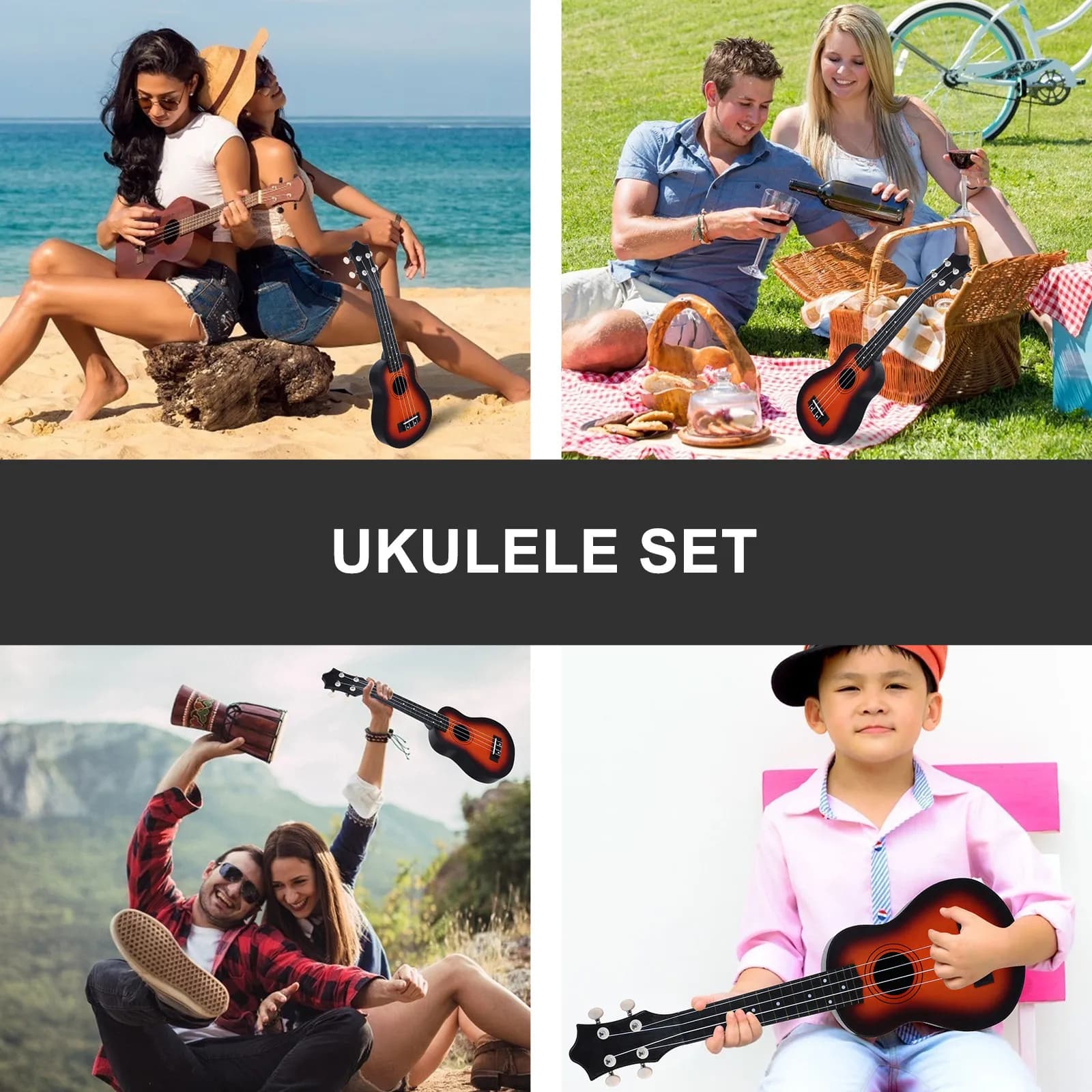 Set Ukulele 12 Pollici in Legno di Tiglio per Principianti, Chitarra Ukulele di Piccole Dimensioni, Leggera e dal Suono Stabile, Strumento Musicale per Principianti