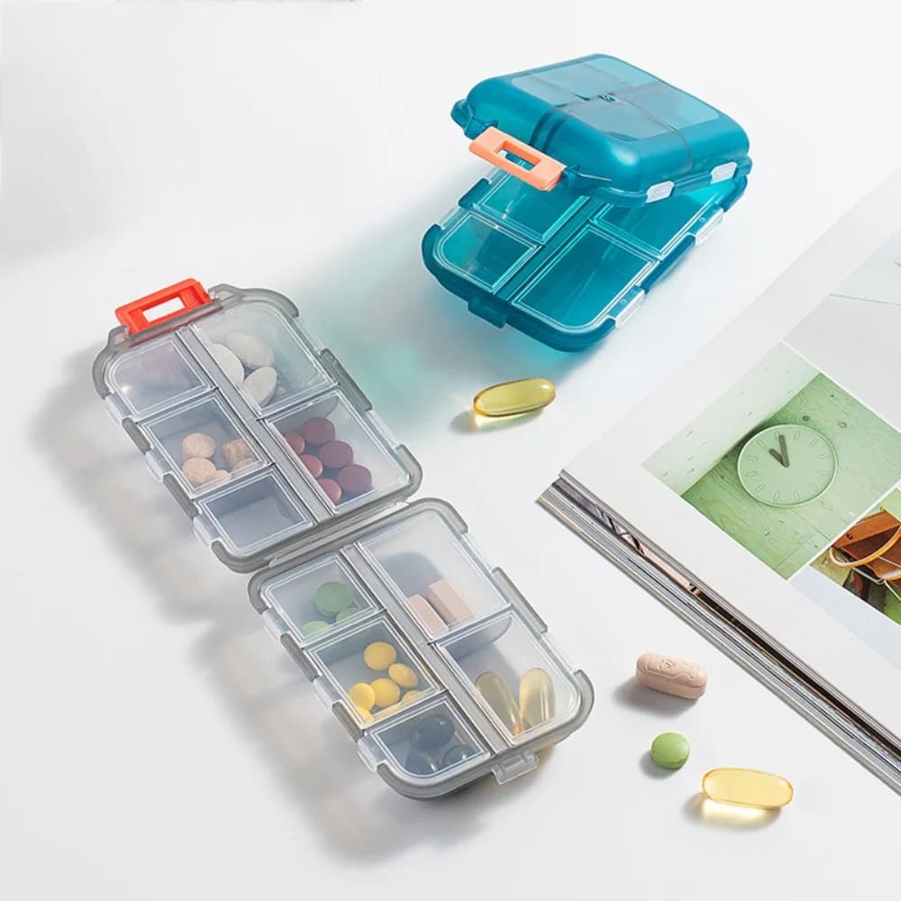 New Mini Portable Travel Container with 10 Parts for Pills, Organizer for Tablets, Vitamins, Medicines, Fish Oils