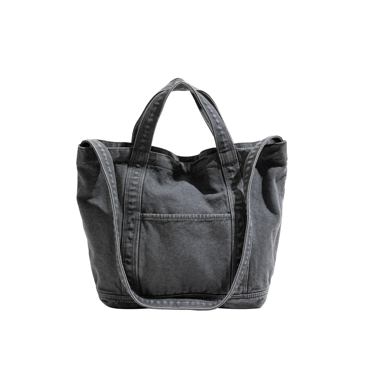 Vintage Washed Denim Tote Bag Small Grey Canvas Handbag with Pocket, Casual Crossbody for Daily Use