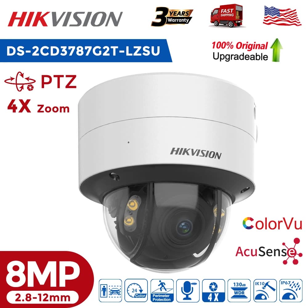 Hikvision 4K 8MP ColorVu Vandalproof Dome Security Camera Motorized Zoom AI Human Vehicle Detection 24/7 Color Night Vision