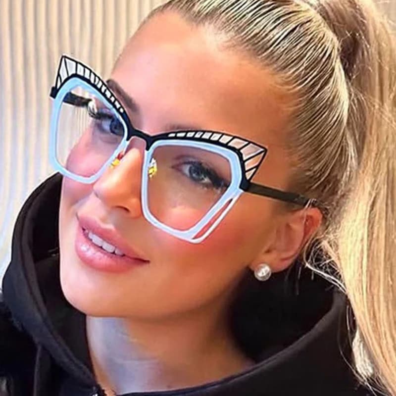 New Anti Blue Light Glasses Transparent Lens Flat Ladies Brand Metal Frame Flat Lens UV Protection 306898