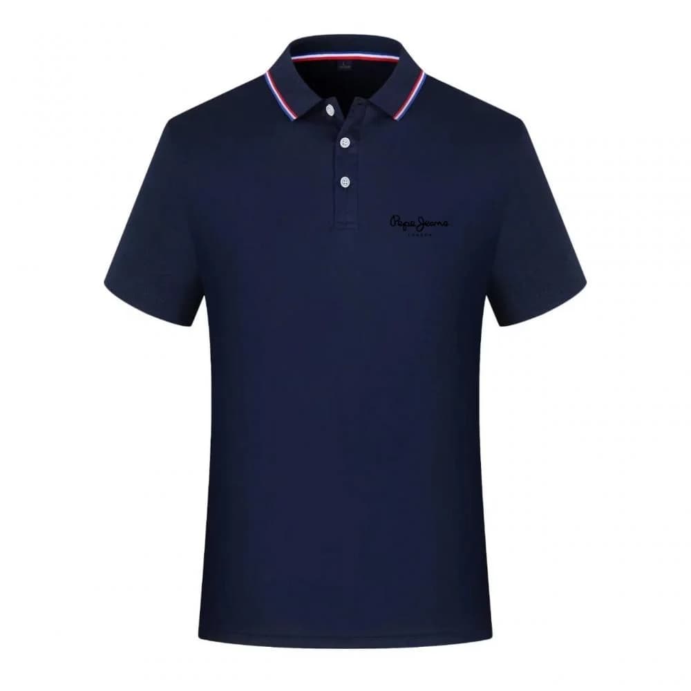 Men's Quick Dry Polo Shirt with Pepe Jeans Logo, Ribbed Collar Striped Trim, Slim Fit Short Sleeve Sports & Casual T-Shirt