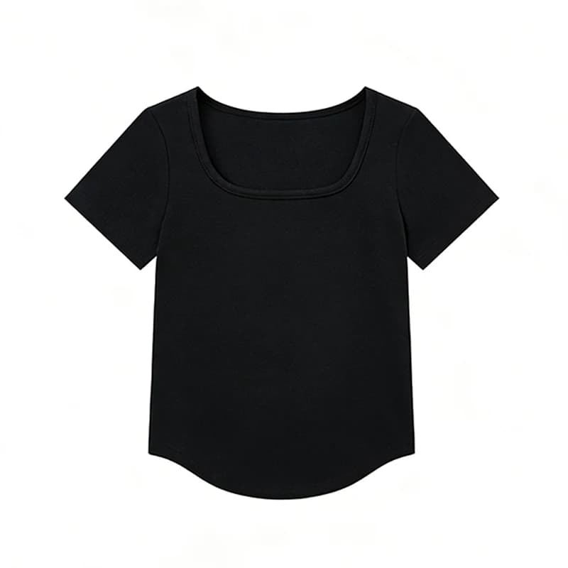 Korean Harajuku Streetwear Casual Tee 2026 Spring Summer Women T-shirt Trendy Short Sleeve Square Neck Slim Fit Crop Top