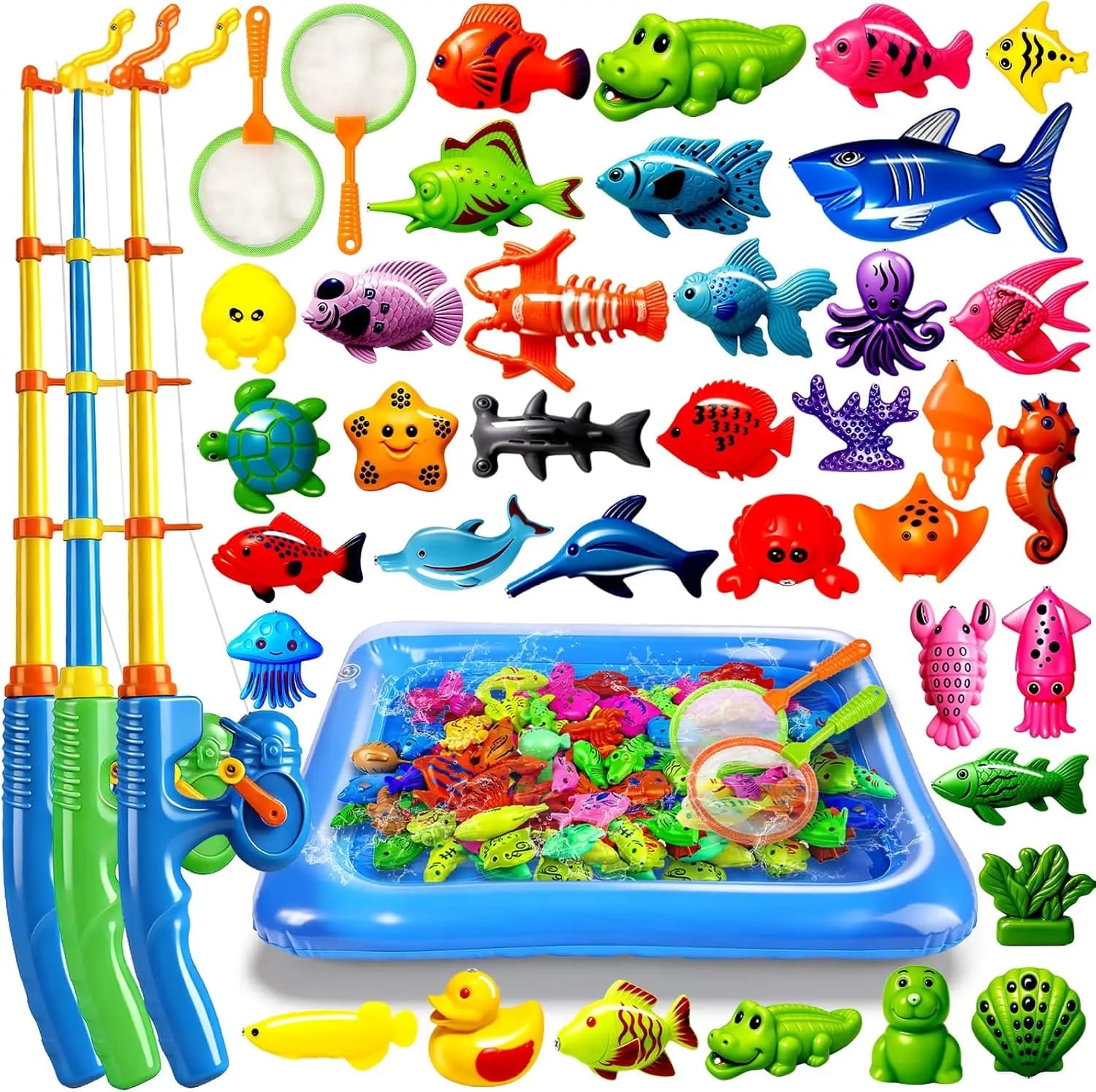 Set di Giocattoli da Pesca Magnetici per Bambini - 35 Pezzi con Piscina, Canne e Reti, Gioco d'Acqua all'Aperto per Bambini dai 3 ai 6 Anni