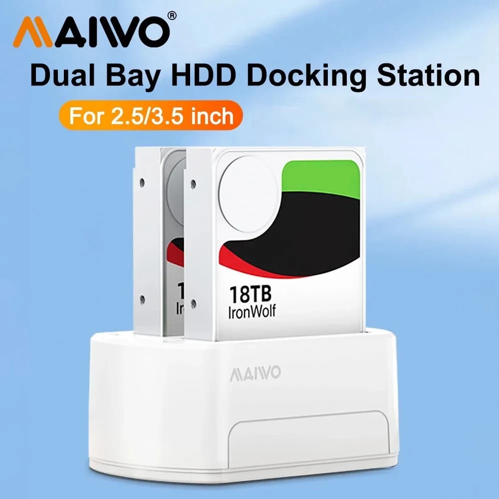 Custodia per Docking Station per HDD ORICO a 2 alloggiamenti con Docking Station per disco rigido da SATA a USB 3.0 per custodia per disco rigido HDD da 2.5/3.5 pollici