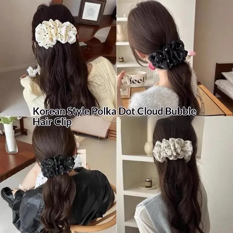 2 Pcs Polka Dot Pleated Banana Clips Cute Korean Style Hair Clips Ponytail Holder Vertical Clip Women