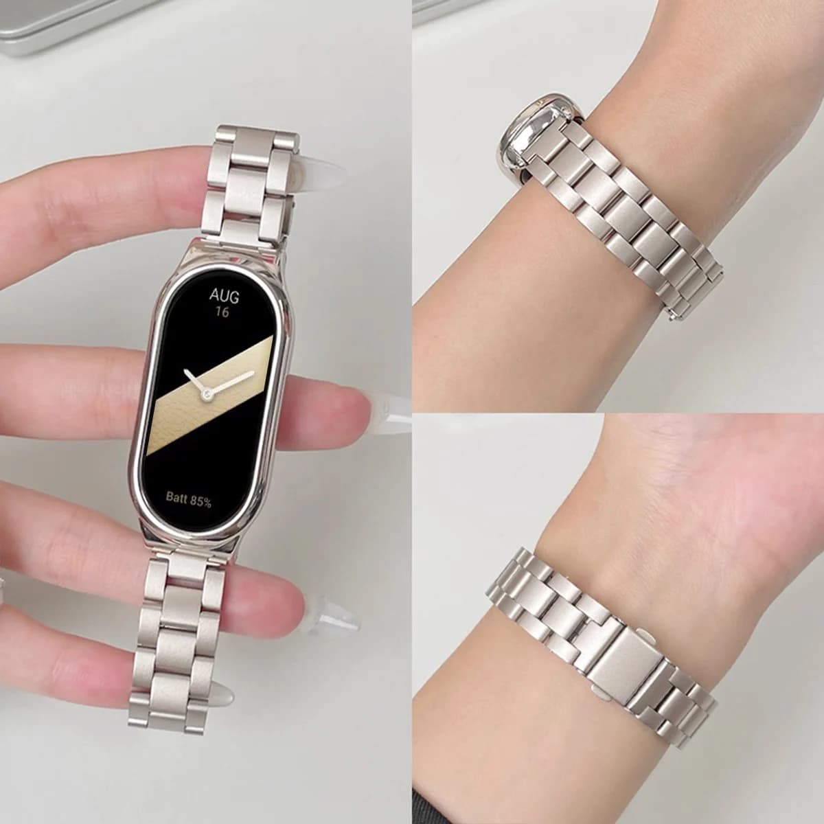 Cinturino in acciaio inossidabile per Mi Band 9 8 cinturino in metallo Miband 9 8 braccialetto di ricambio per smartwatch fori Mi Band 9 8 cinturino per orologio