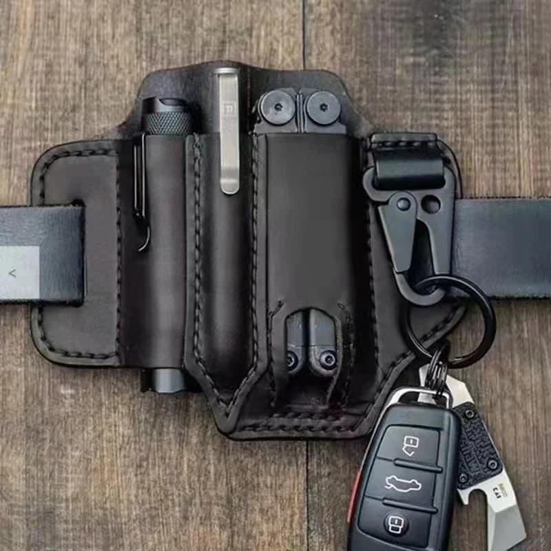 Cintura tattica multiutensile Borsa in pelle Borsa portaoggetti portatile per attrezzi Fondina Tasca in pelle per caccia da campeggio all'aperto