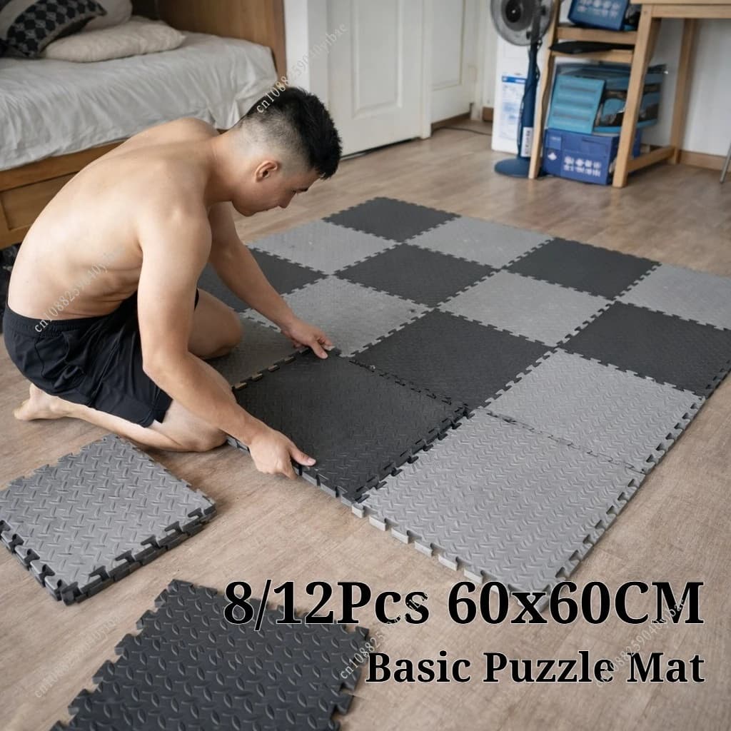 EVA 60x60CM Puzzle Mat with Foil Pattern, 8/12 Pieces, Anti-slip for Yoga and Fitness, Sports Carpet for Gym, House for Rent, Bedroom