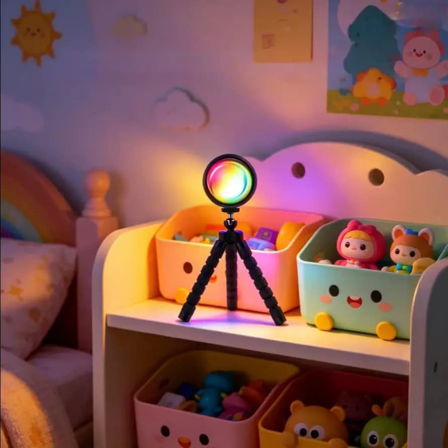 Proiettore USB con Lampada Effetto Tramonto RGB 16 Colori con Treppiede, Controllo tramite App e Telecomando a Infrarossi, Luce Notturna a LED, Luce Ambientale Regolabile, Regalo