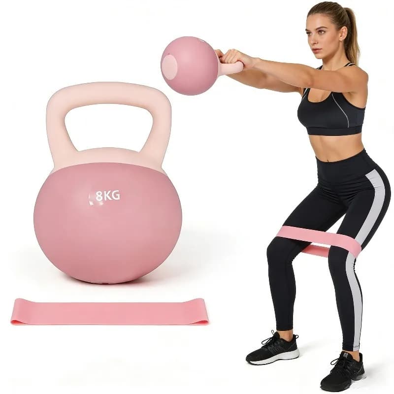 Kettlebell morbido da 14/18 libbre — Include protezioni per i polsi e banda di resistenza in omaggio — Riempito con sabbia e sabbia ferrosa