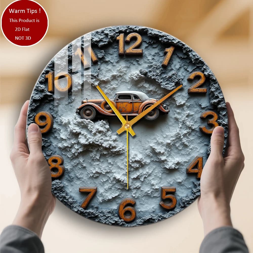 Tempered glass wall clock for vintage cars on cloudy clock suitable for wall decorations or table displays everywhere