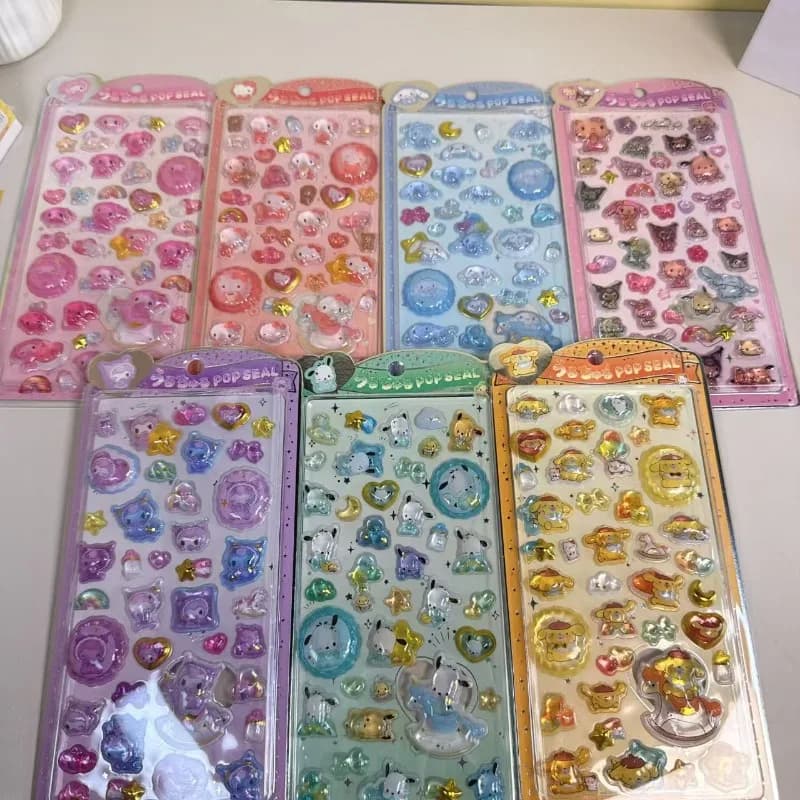 3D Gold Foil Crystal Sanrio Stickers Kuromi My Melody Cinnamoroll Hello Kitty Pompompurin Pochacco Set Kawaii DIY Scrapbooking!