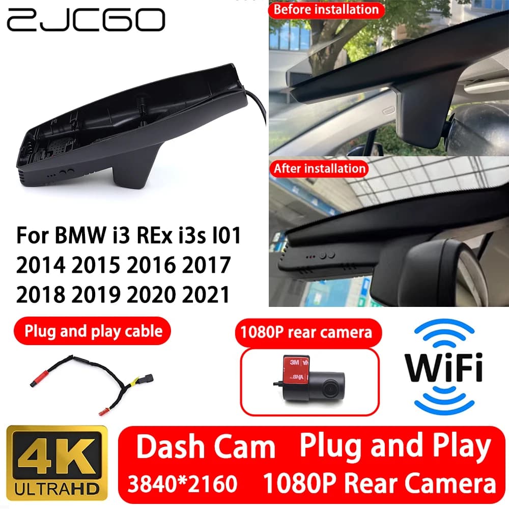 Telecamera Anteriore e Posteriore 4K per BMW i3 REx i3s I01 2014~2021, Dash Cam WiFi Plug and Play, Registratore Video con Registrazione in Loop e Visione Notturna