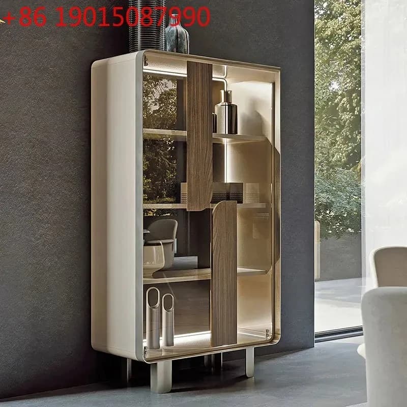 Mobiletto portabottiglie italiano di lusso, armadietto da terra per soggiorno a parete, vetrina espositiva per vino in vetro per uso domestico
