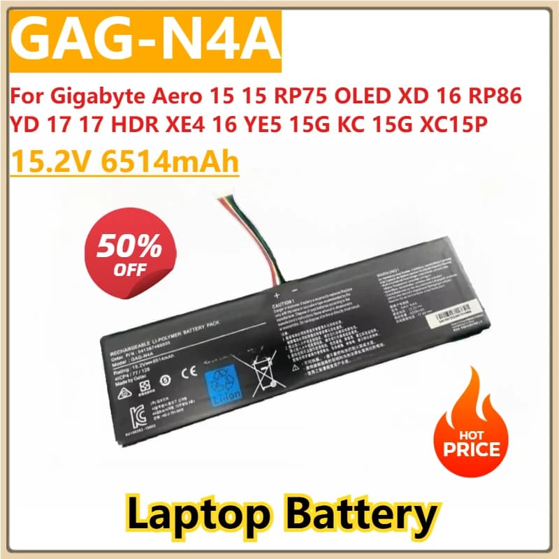 Nuova Batteria Del Computer Portatile 15.2V 6514mAh GAG-N4A Per Gigabyte Aero 15 15 RP75 OLED XD 16 RP86 YD 17 17 HDR XE4 16 YE5 15G KC 15G XC15P