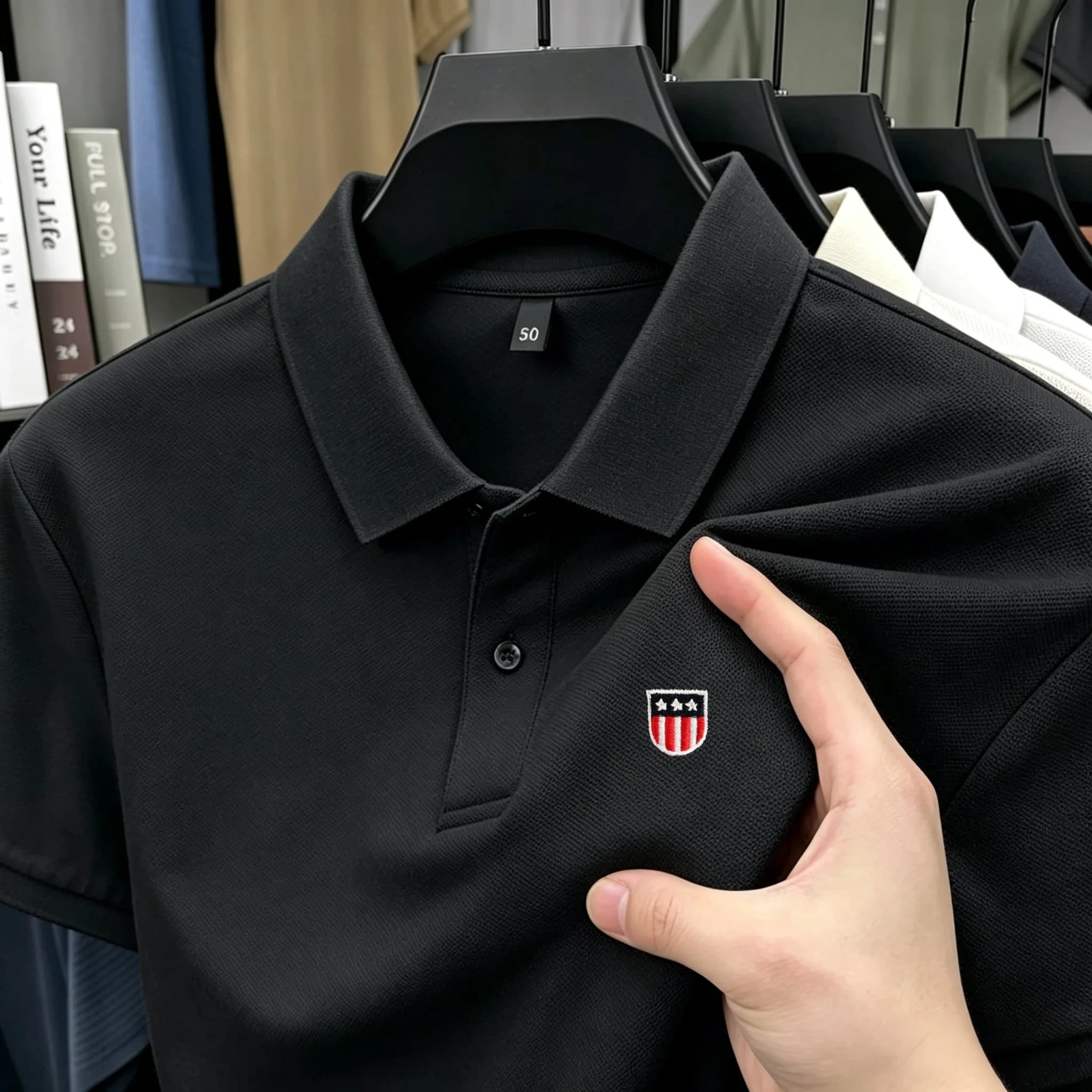 Polo a maniche corte da uomo in cotone 100% puro, di alta gamma, con ricamo a bandiera, per l'estate, lusso, moda, boutique, golf, casual