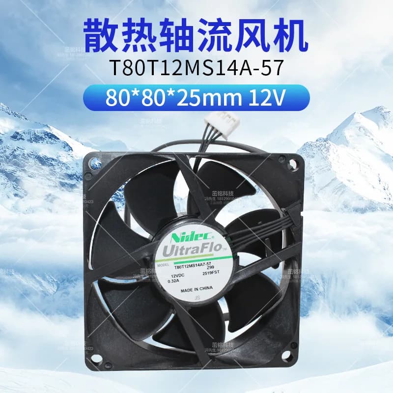 Ventola di Raffreddamento NIDEC 8025 T80T12MS14A-57 12V 0.30A 8cm a 4 Fili PWM con Controllo della Temperatura per Elettronica