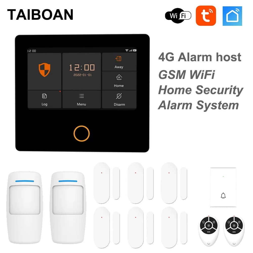 TAIBOAN Smart Wireless 4G kit Host di allarme GSM WiFi sistema di allarme di sicurezza domestica sirena integrata funziona con il controllo dell'app Tuya Alexa
