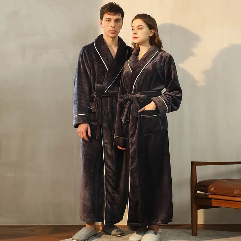 2025 Autumn/Winter New Comfortable Men's Large Lightweight Luxury Couple Bathrobe Women's Extended Pajamas