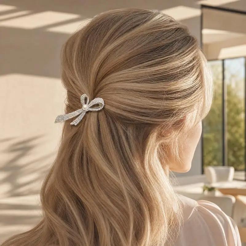 New Fashionable Crystal Bowknot Hairpins Shiny Fine Rhinestone Metal Hair Clips Woman's Decorative Hair Accessories