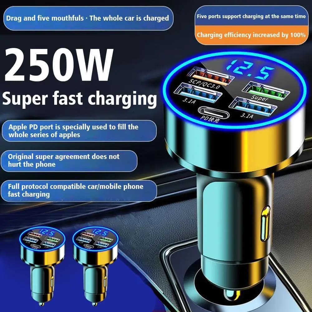 Caricabatteria da auto USB a 4 porte da 250W ricarica rapida PD Quick Charge 3.1 adattatore per caricabatterie da auto USB C per iPhone 14 Pro Huawei Samsung