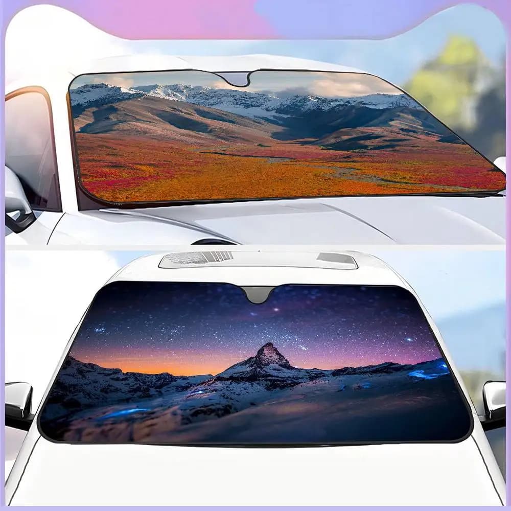 Parasole per Auto con Disegno di Montagna Innevata, Copertura per Parabrezza Anteriore, Protezione Solare, Accessori Interni per Auto