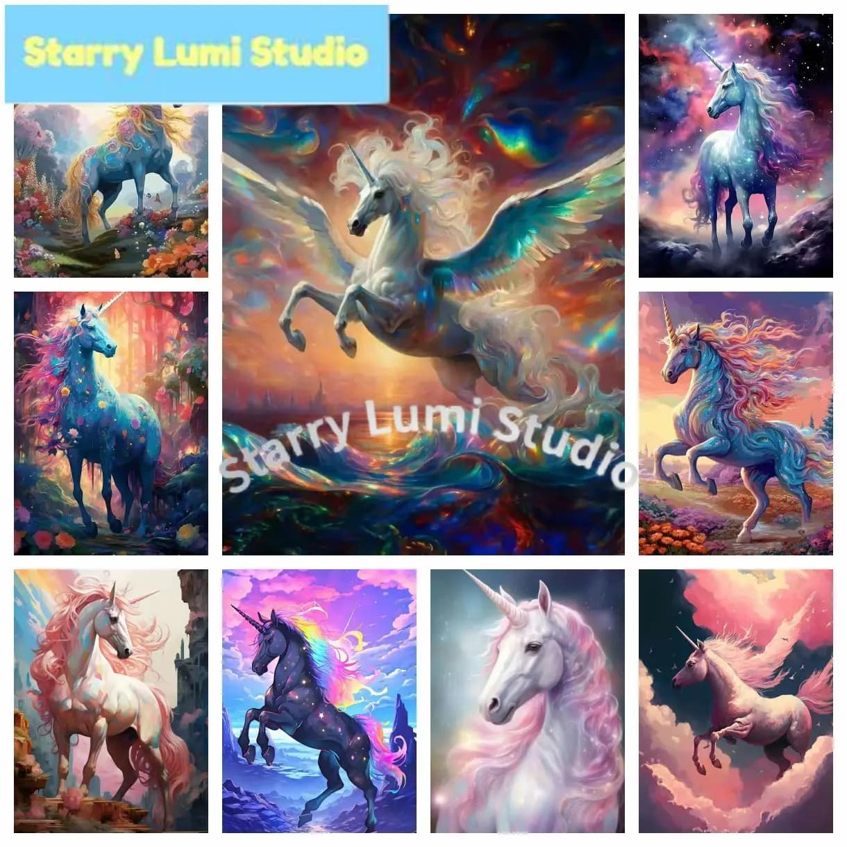Magic Creature Rainbow Unicorn DIY Full Round Diamond Painting Home Living Room Bedroom Bar Aesthetic Decoration Gift
