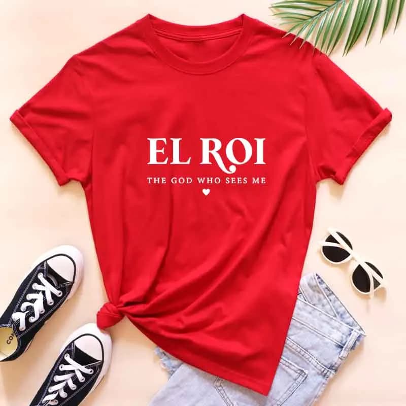 El Roi, il Dio che mi vede, t-shirt religiosa da donna con versetto biblico, maglietta con scritta 'Jesus Is King', abbigliamento cristiano, streetwear cristiano