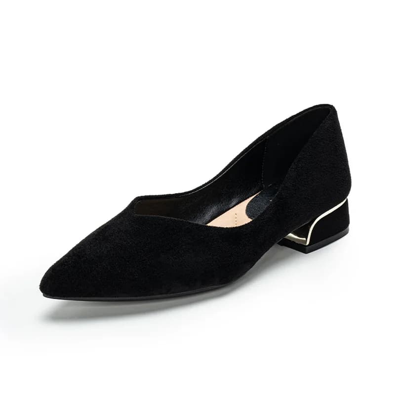Scarpe da donna in pelle scamosciata con tacco grosso e punta affusolata, modello semplice, taglie forti, slip-on, con tacco basso, eleganti per il lavoro