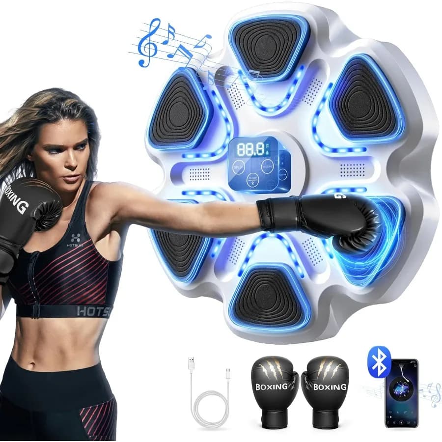 Macchina da boxe musicale da parete con guanti per adulti, attrezzatura da allenamento intelligente con Bluetooth per uso domestico e in palestra, elettronica.