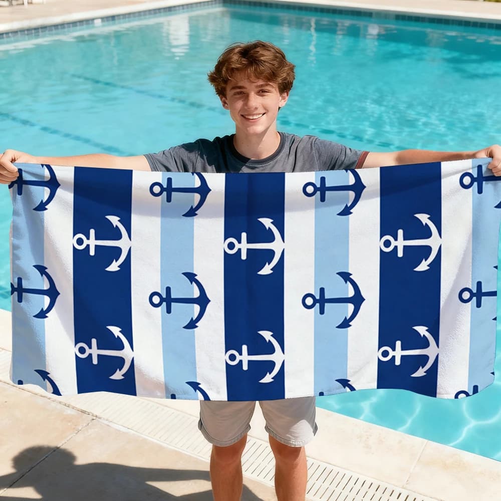 Asciugamano da spiaggia con strisce blu e bianche e ancora a forma di barca, per il corpo, sauna, viaggi, spa, accessori da bagno, spiaggia, campeggio, picnic