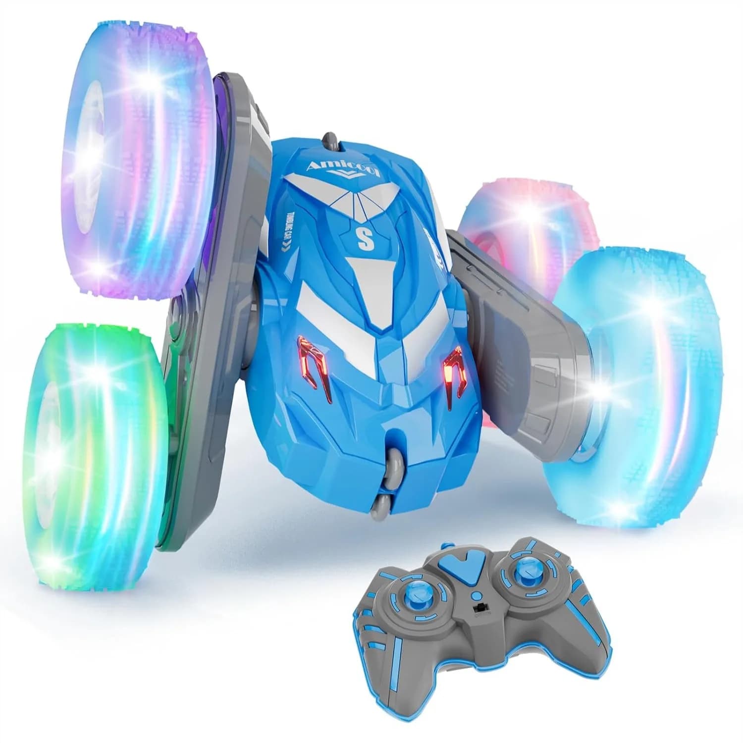Auto Telecomandata per Ragazzi 6-12 Anni con Luci Lampeggianti, 4WD 360 ° Auto RC Acrobatica Ribaltabile per Gioco Interno ed Esterno