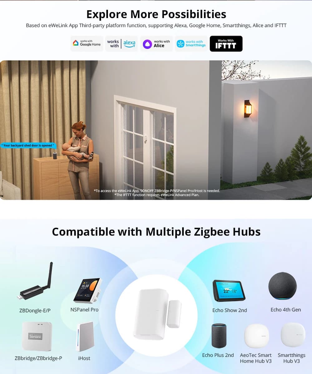 Allarme antifurto Sensore per porte e finestre Zigbee Notifica SONOFF SNZB-04P Scena locale Alexa Sicurezza domestica Hub Zigbee necessario