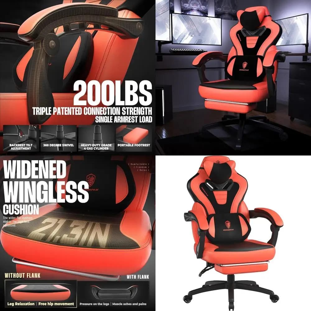 Sedia da Gaming Ergonomica con Poggiapiedi, Resistente per Uso Intensivo, Sedia per Adulti con Funzione Massaggio, Seduta da Gaming Rossa in Pelle PU