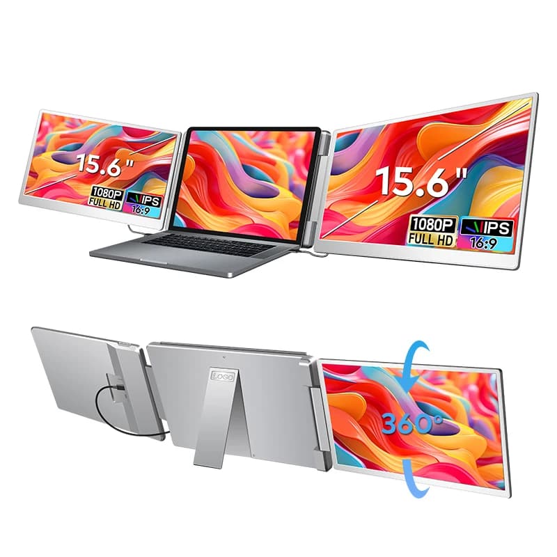 No Driver Plug and Play, monitor portatile triplo per laptop FHD 1080P da 15,6 pollici 12"-18,5" compatibile con Wins, Mac