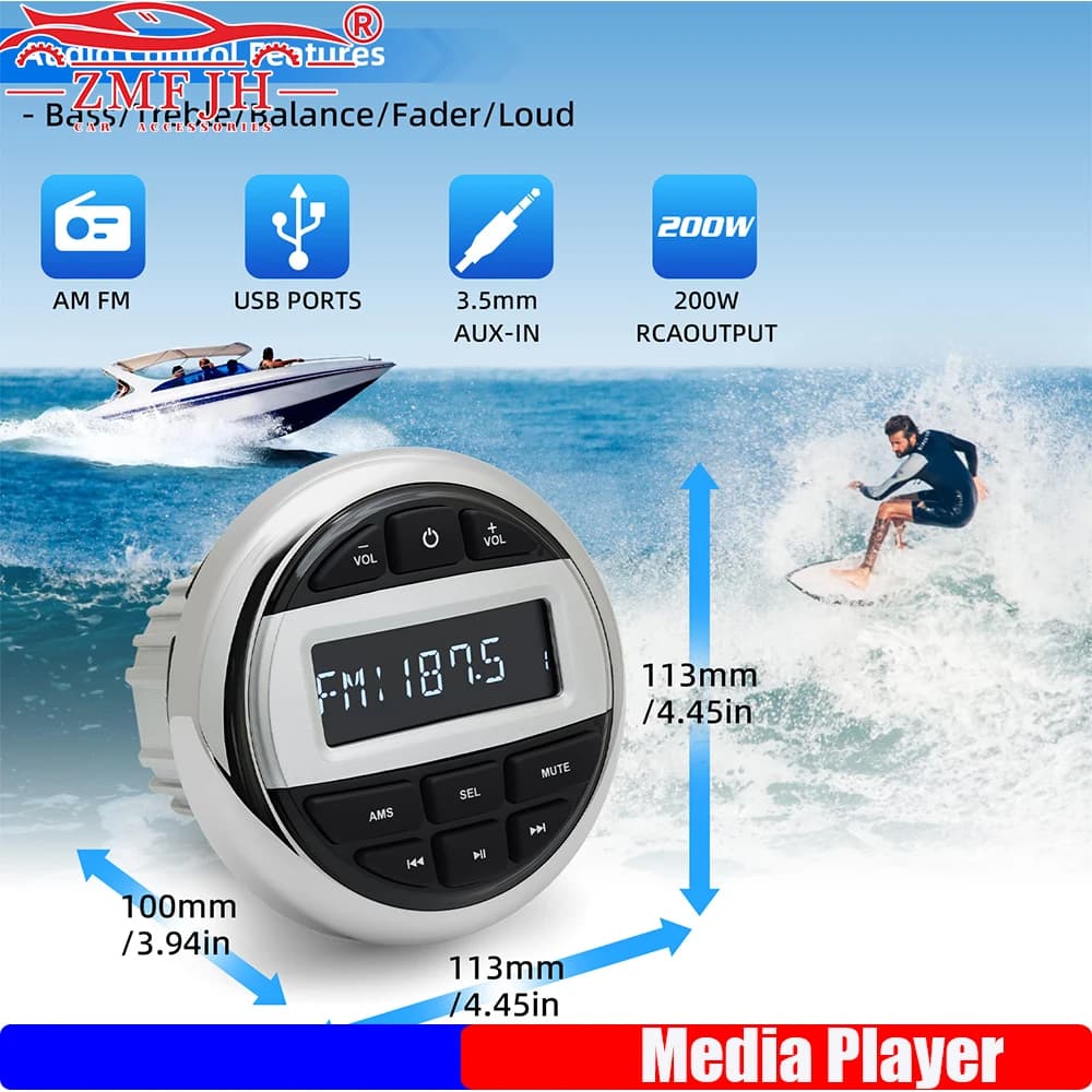 ZMFJH Sistema radio per barche compatibile con Bluetooth Lettore multimediale Radio marina/altoparlante/antenna FM AM Radio audio MP3 impermeabile
