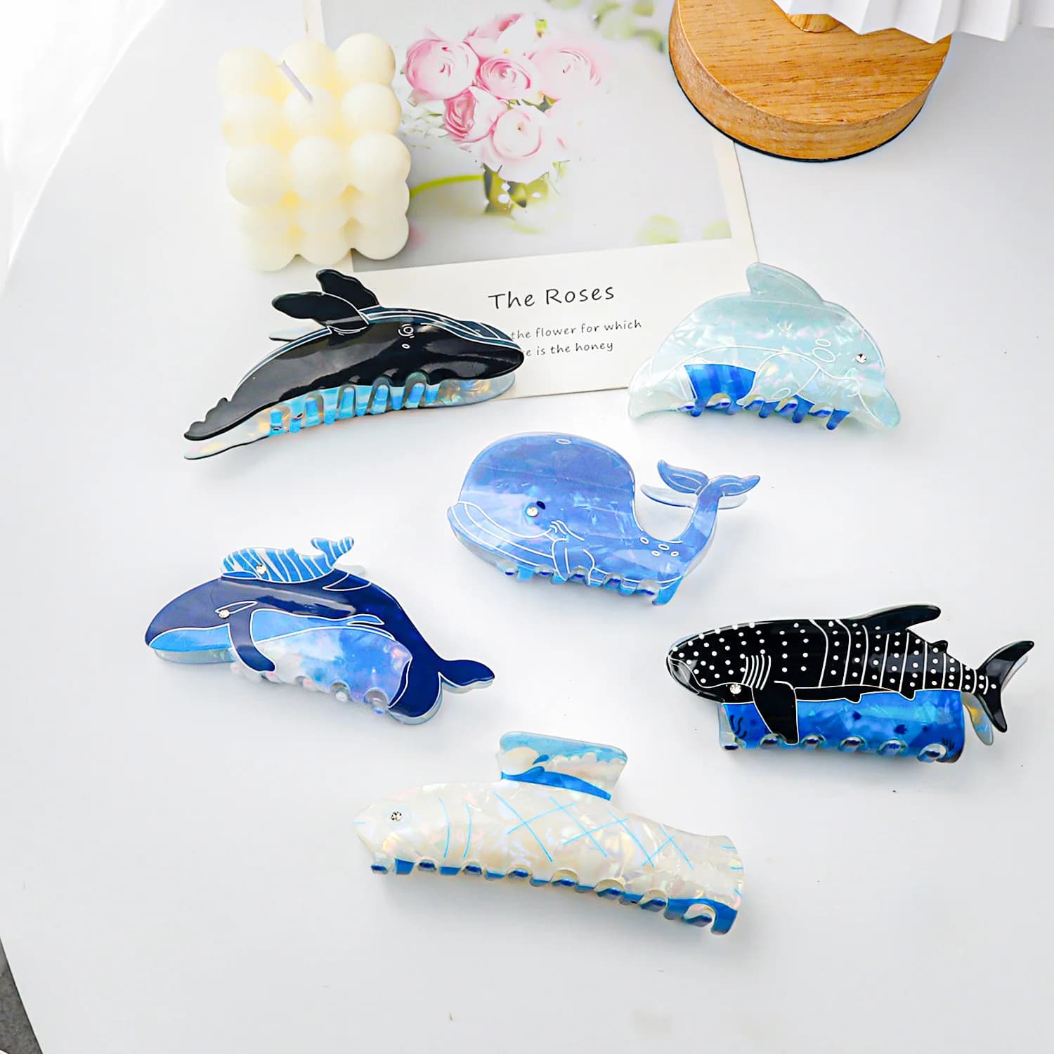luxury designer jewelry Ocean series blue printed whale dolphin Crab hair clip 2024 trend Hair accessories for woman