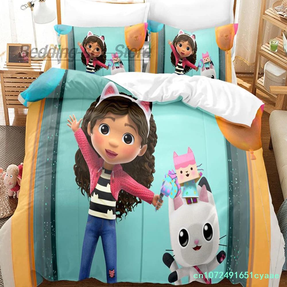 Gabbys Dollhouse Bedding Set Single Twin Full Queen King Size Bed Set Aldult Kid Bedroom Duvetcover Sets 3D Anime Bed Sheet Set