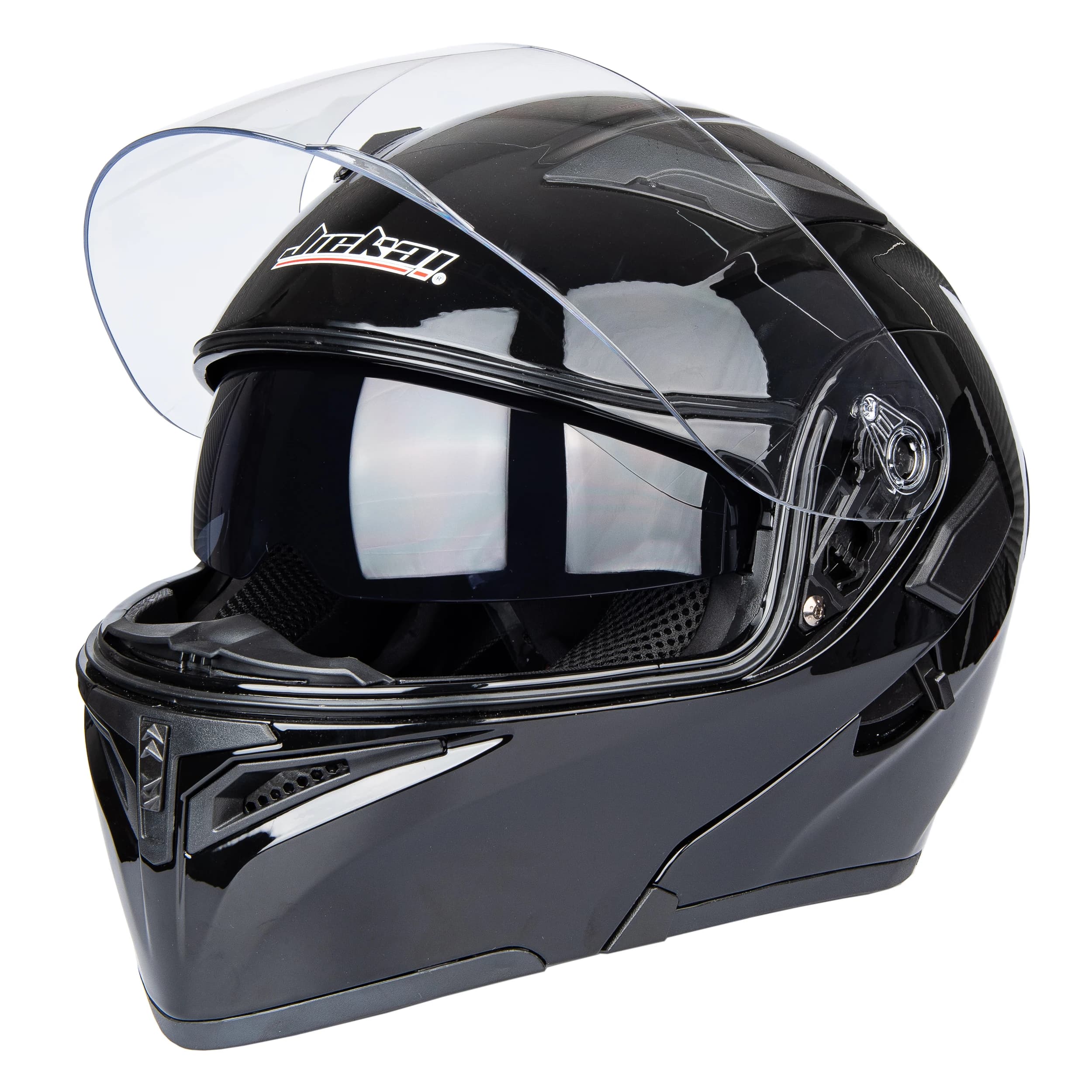 Casco Modulare per Moto Nero Lucido Omologato ECE con Doppia Visiera Integrale per Sicurezza su Strada