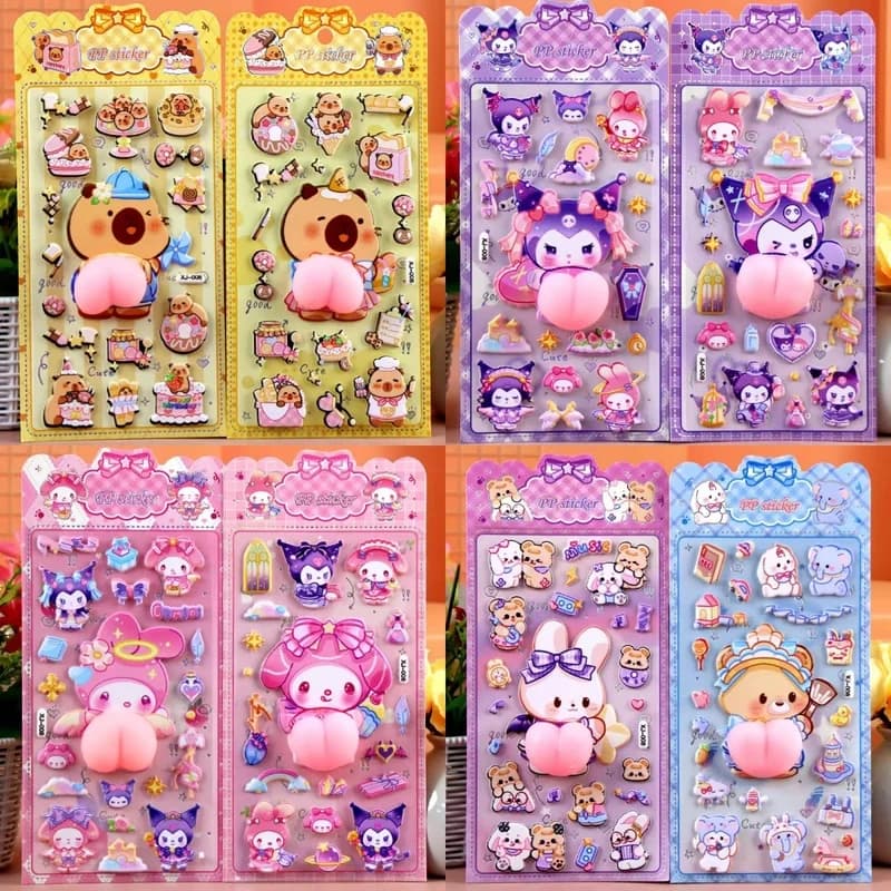 Adesivi 3D Morbidi e Carini a Forma di Kuromi e My Melody, Adesivi Decorativi Stereoscopici per Quaderni, Cover per Telefoni, Tazze, Regali