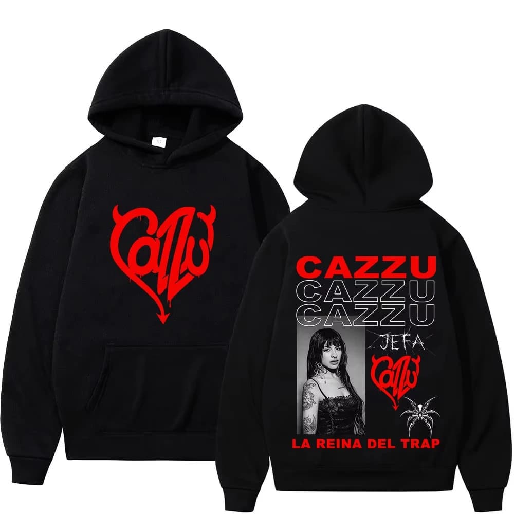 Felpa con Cappuccio Stampata Fronte-Retro dell'Album 2026 di Singer Cazzu, Moda Unisex a Maniche Lunghe, Pullover Casual, Abbigliamento Streetwear di Tendenza, Abbigliamento Sportivo
