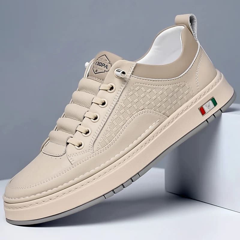Scarpe Casual da uomo in vera pelle di marca di marca scarpe Oxford resistenti all'usura con suola spessa scarpe sportive da uomo Beige semplici