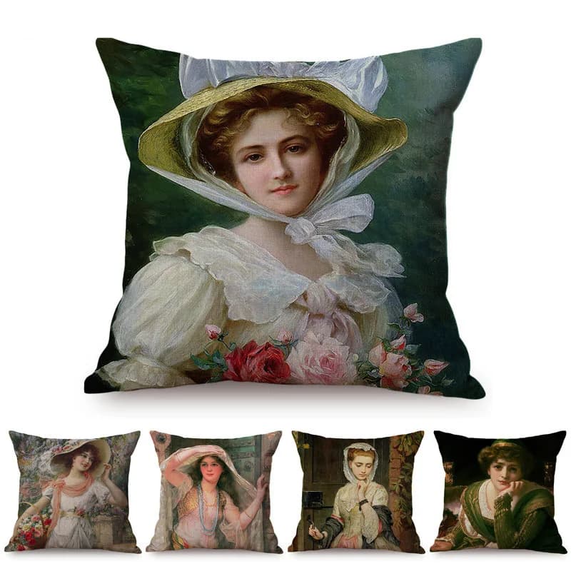 Elegant Lady Beautiful Classic Nordic Oil Painting Decorative For Home pillow room art gallery sofa lining for pillow