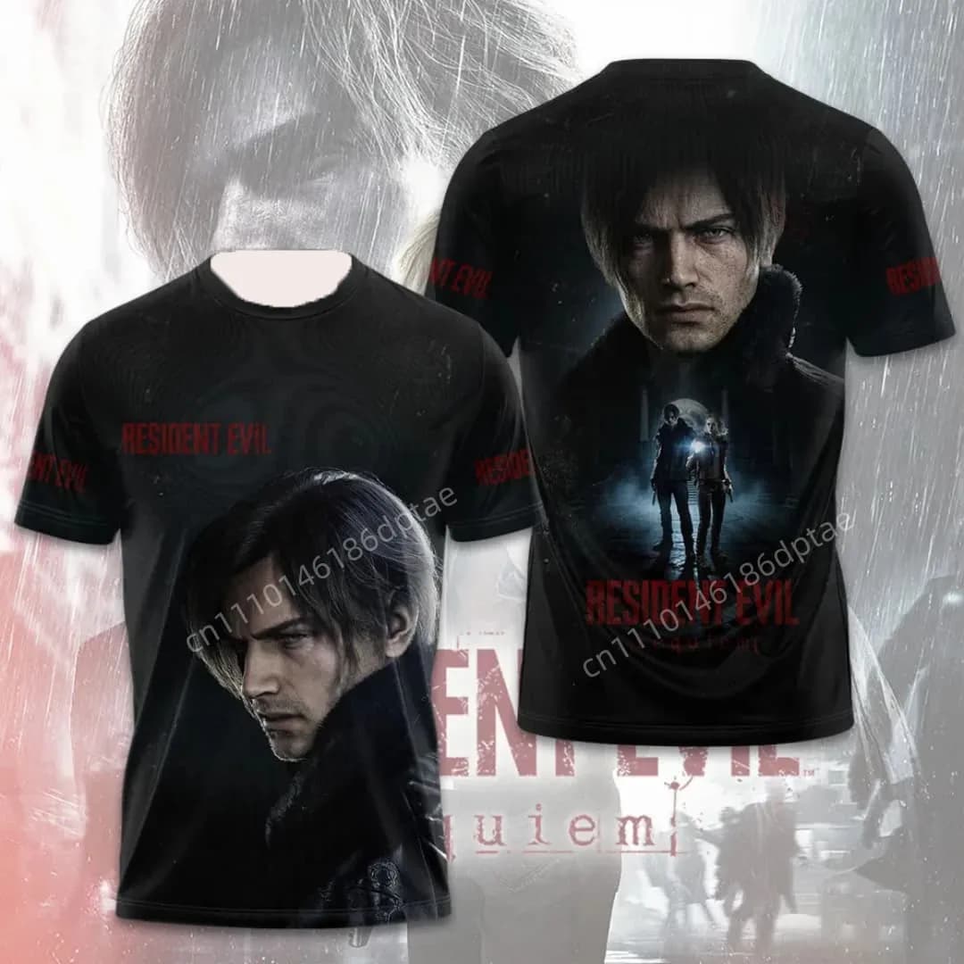 T-Shirt con Stampa 3D di Leon S. Kennedy da Resident Evil Requiem, Maglietta da Uomo Ispirata ai Videogiochi Horror, Streetwear HIP HOP Gotico, Manica Corta, Regalo per Fan