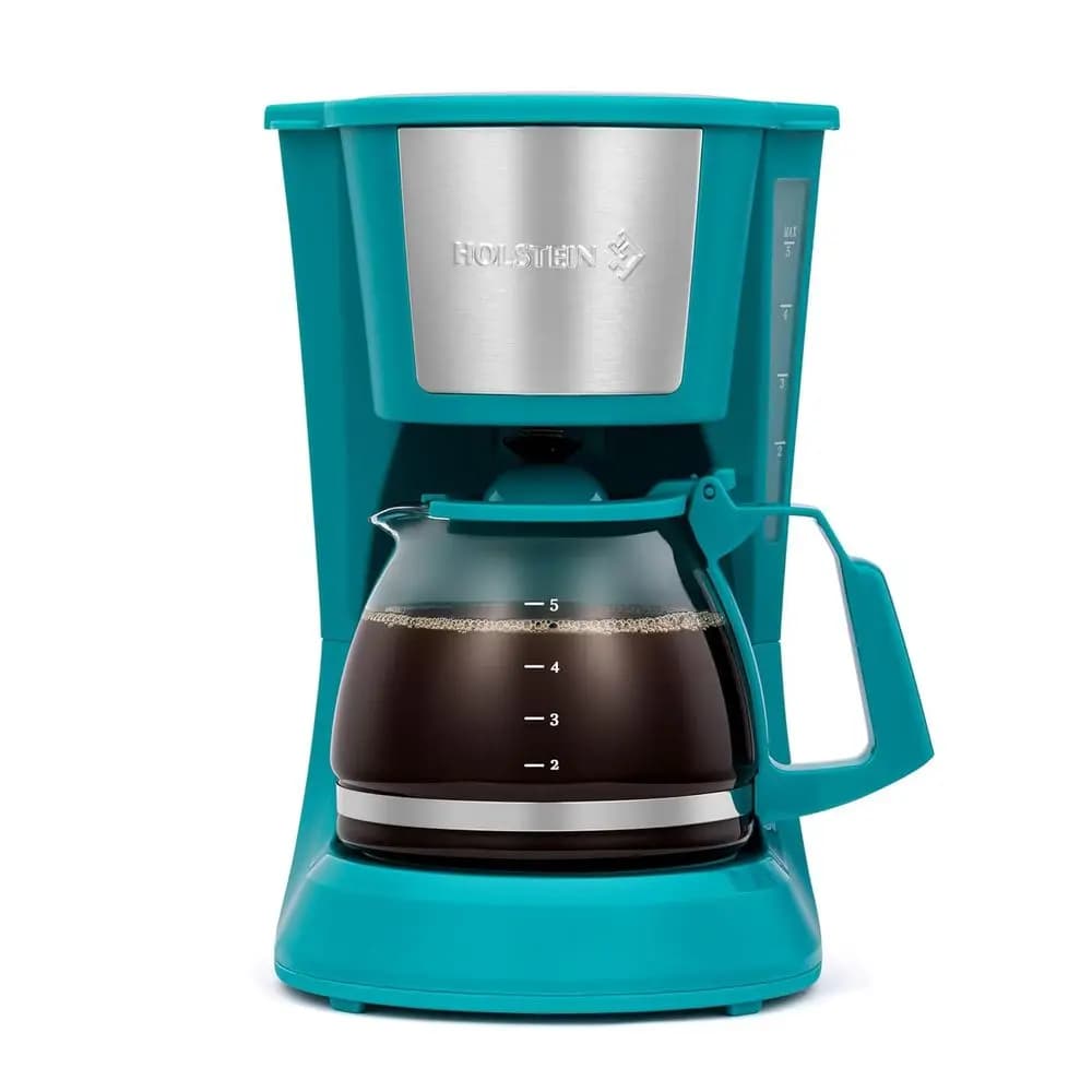 Compact Drip Coffee Maker with Auto Pause, Reusable Filter, and Glass Carafe, Ideal for Home and Dorm, Teal