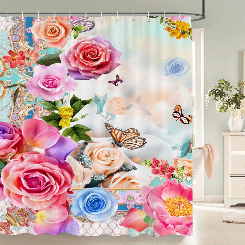 Flowers Pattern Shower Curtains Bath Curtain Waterproof Bathroom 3d Print Decor With Hooks Washable Fabric 180*180 Bath Screen