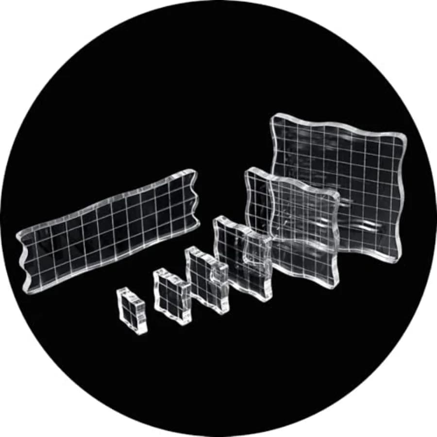 7 PCS Acrylic Stamp Block Assorted Sizes Clear Stamping Blocks Tools with Grid Lines Acrylic Tools Grid Lines Set for Scrapbook